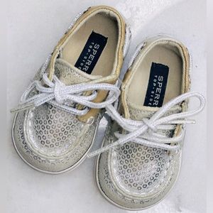 Sperry Top-Siders Crib Shoes- Silver Cheetah Print Size 2M